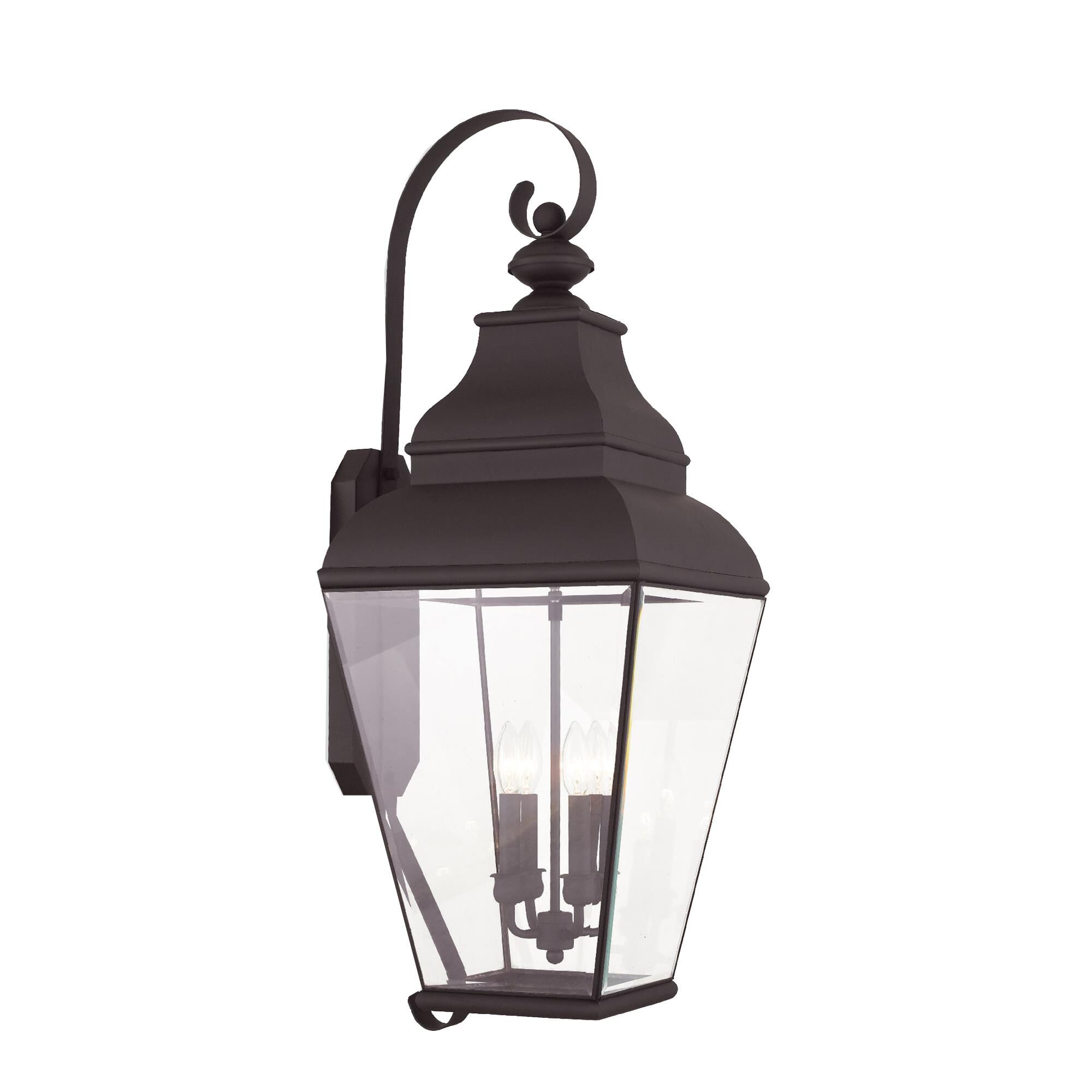 Shown in Bronze finish and Clear Beveled glass